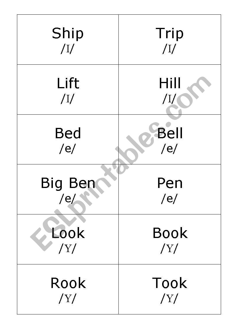 Phonetic vowels word cards worksheet