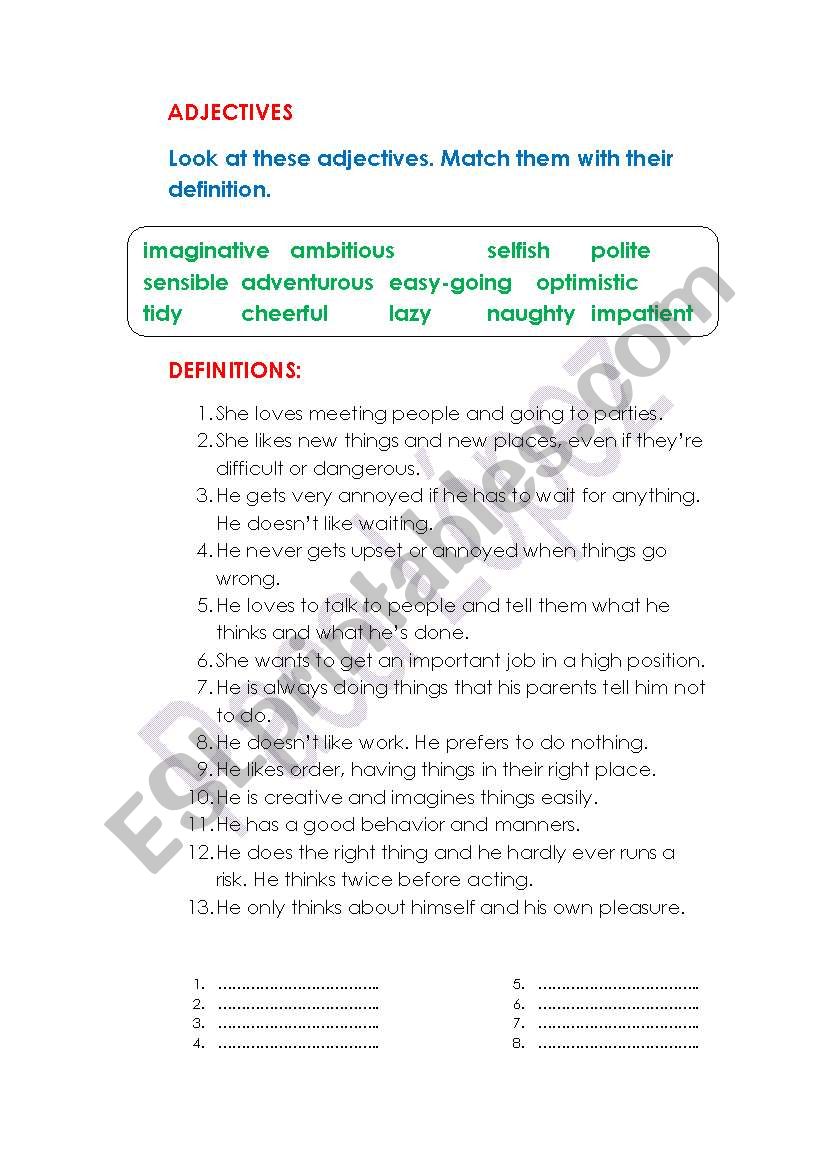 personality adjectives worksheet