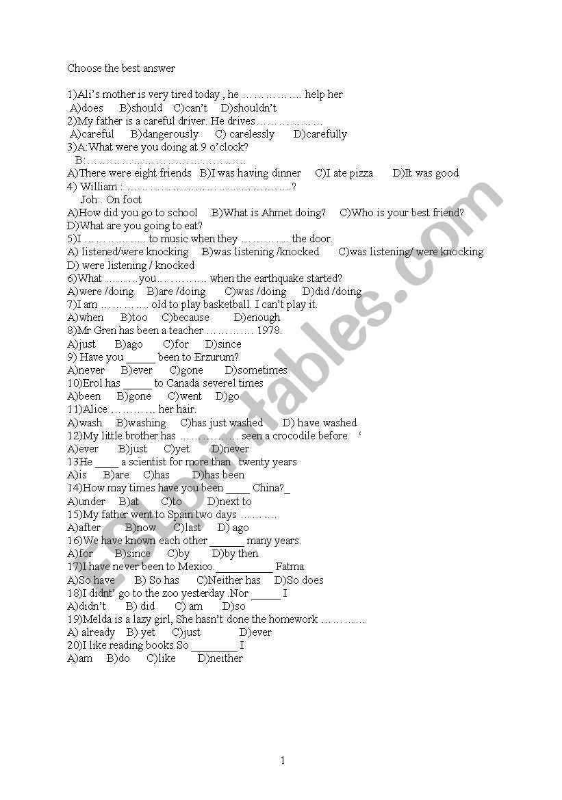 mixed tenses worksheet