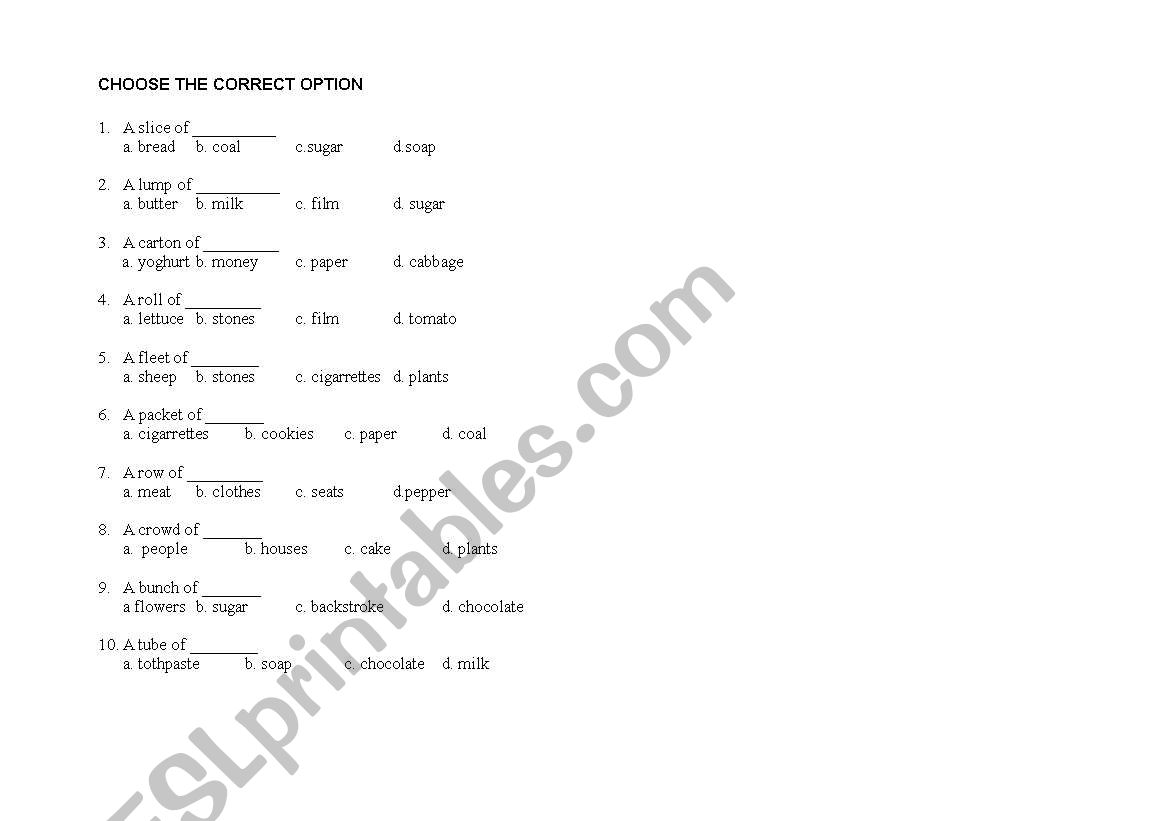 quantity nouns worksheet