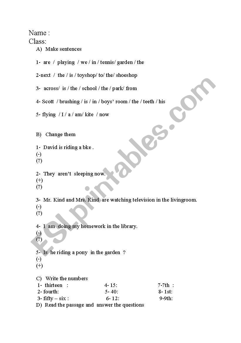 present contnuous worksheet