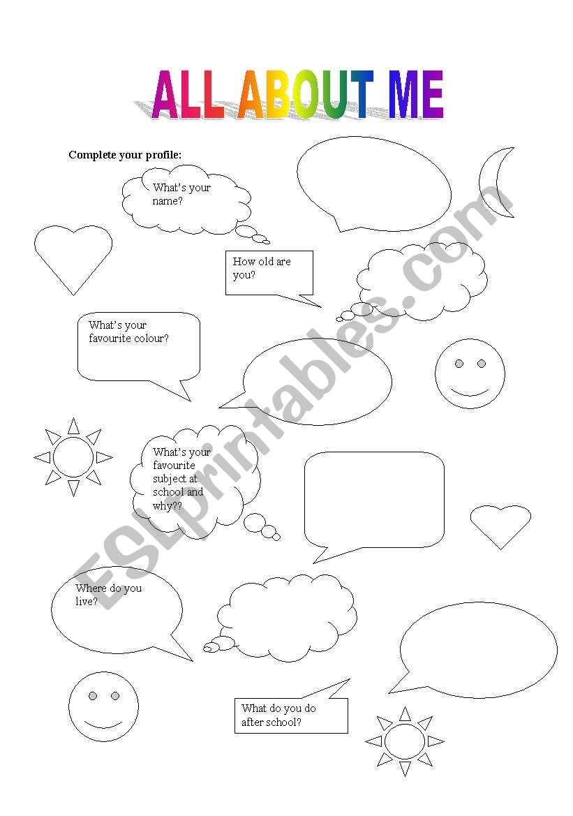 All about me and myself. worksheet