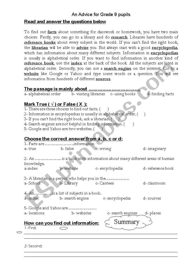An advice  worksheet