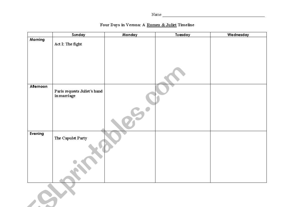 Four Days In Verona worksheet