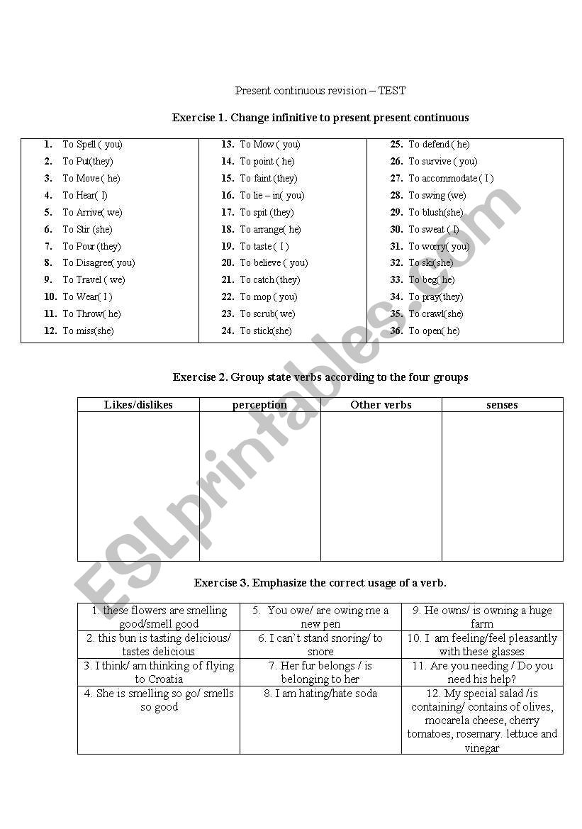 present continuous test worksheet