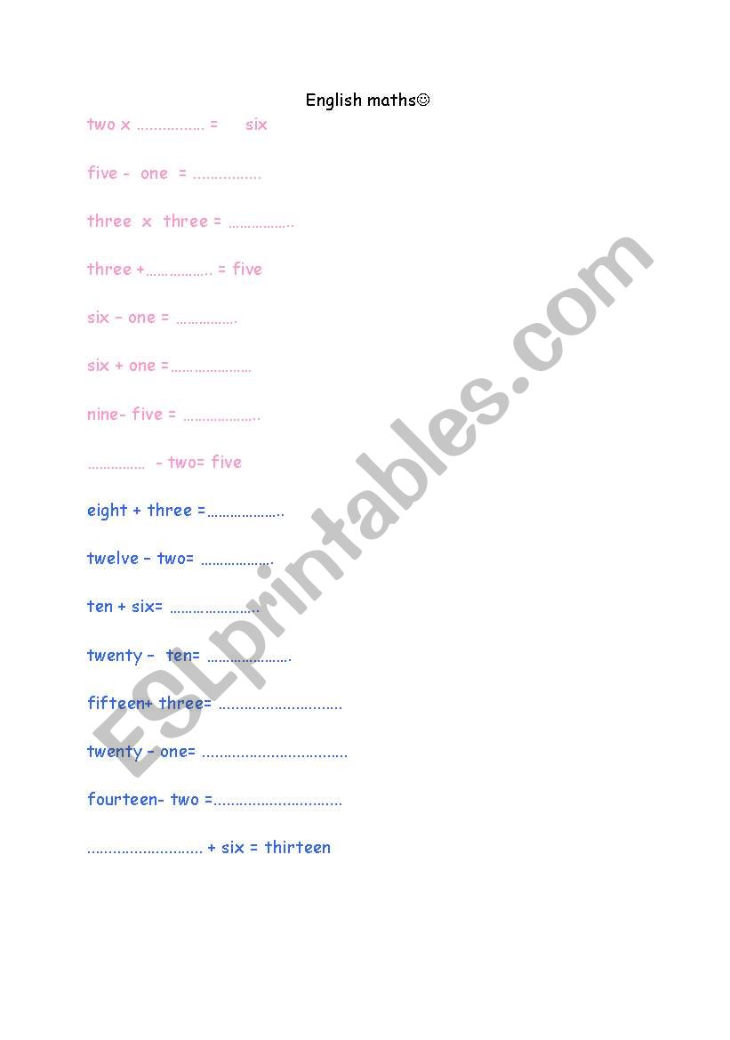 English maths worksheet