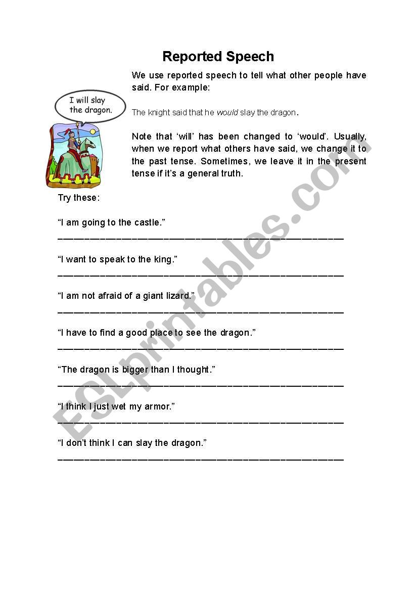 reported speech worksheet