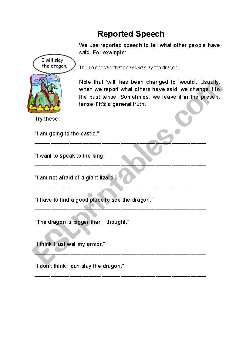 reported speech esl activities pdf