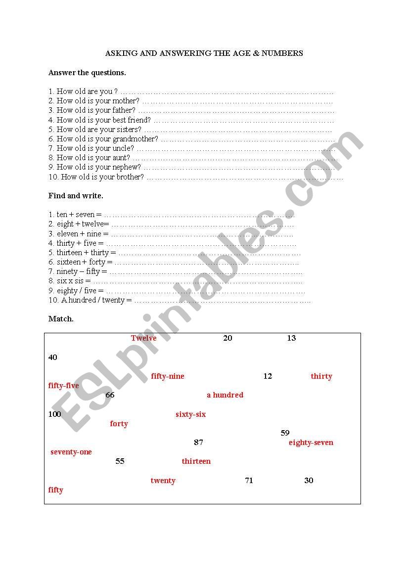 asking and answering the age & numbers