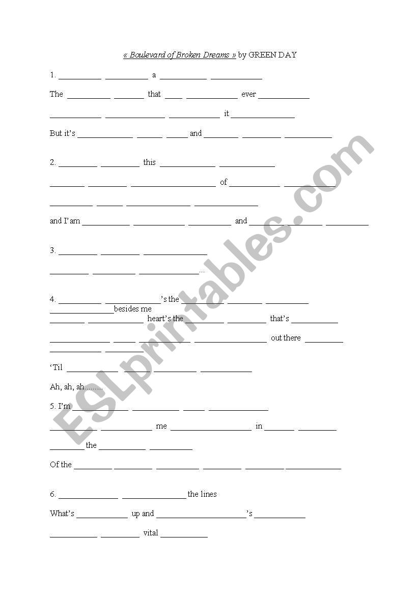 Bd of broken dreams worksheet