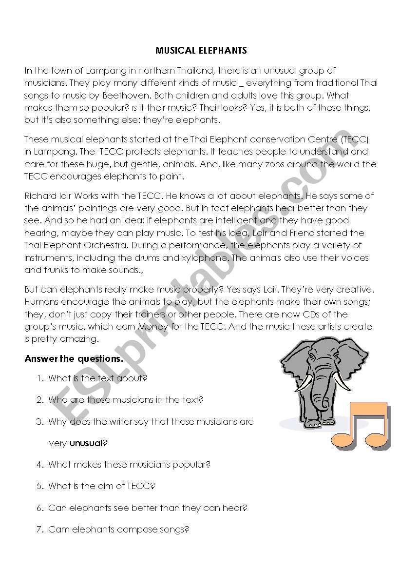 MUSICAL ELEPHANTS worksheet