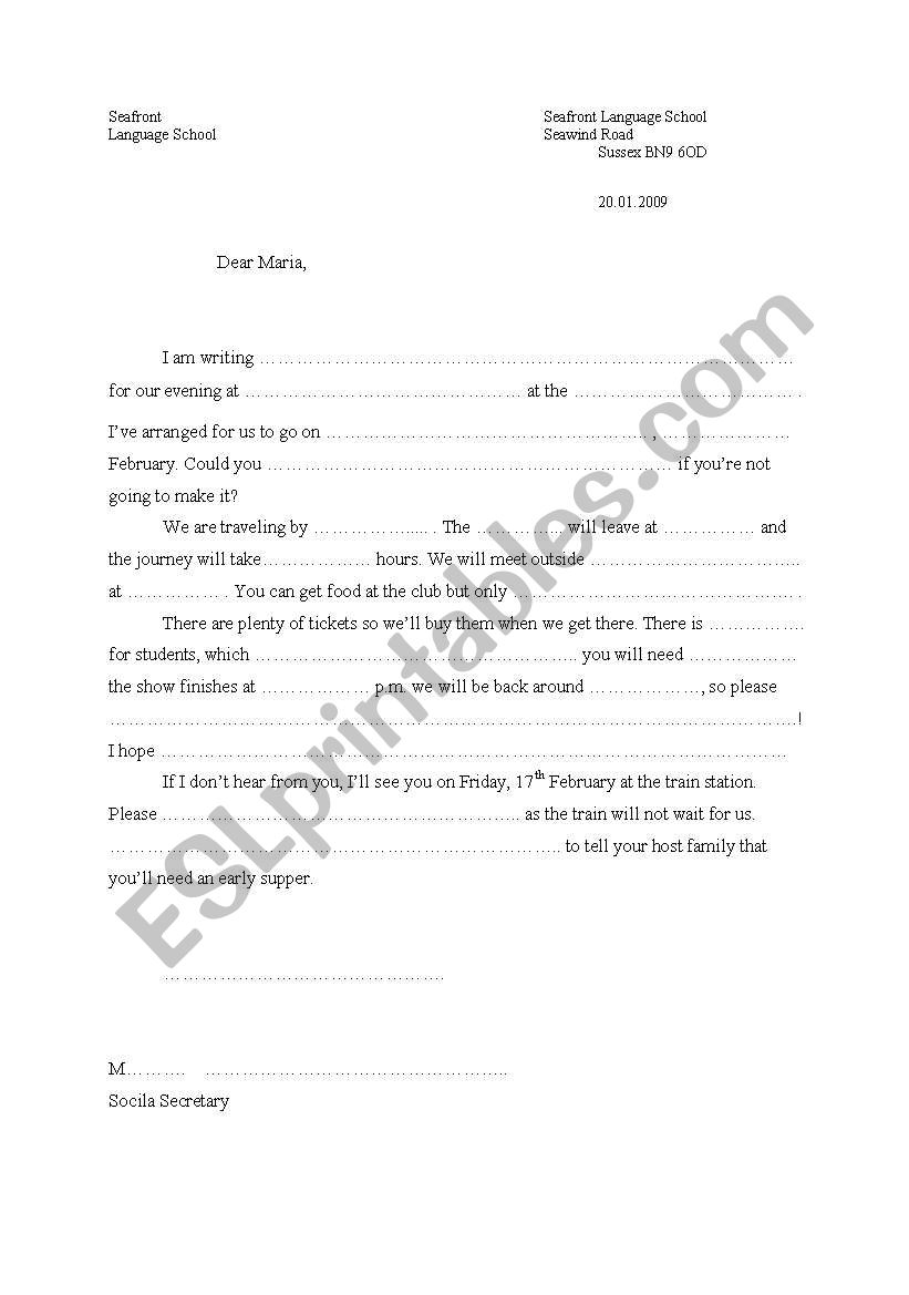 Semi-Formal Letter worksheet