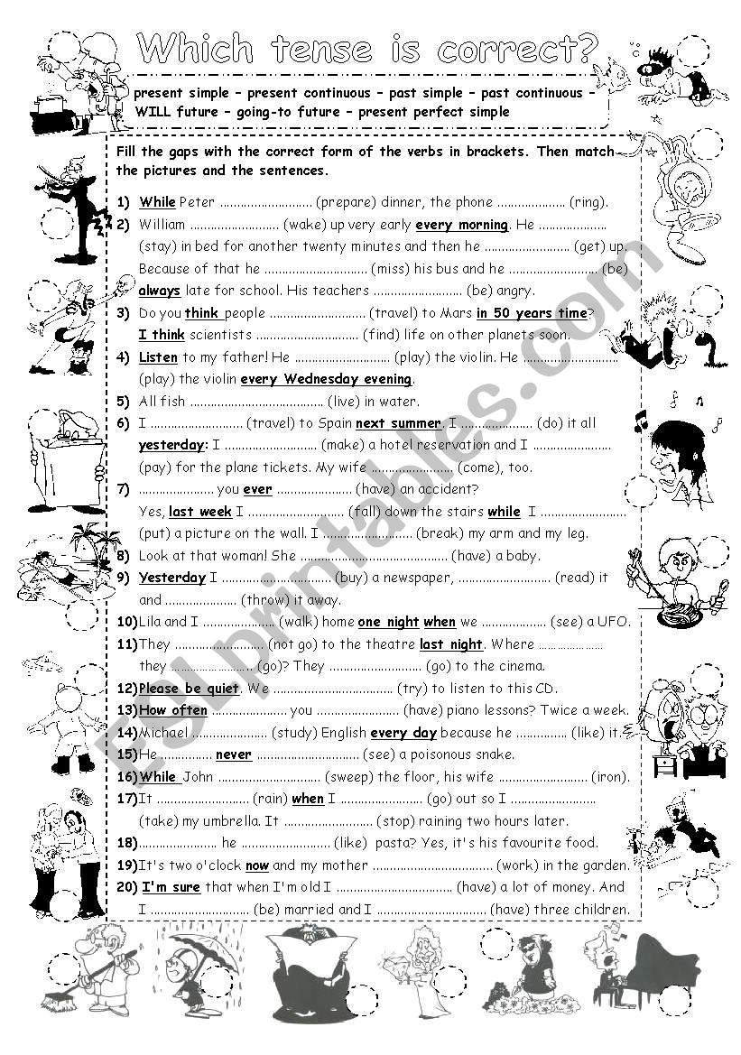 Revision of tenses BW (past, present, future) + key 