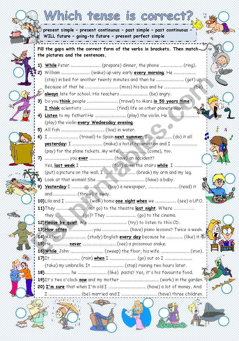 Revision of tenses COLOUR (past, present, future) + key