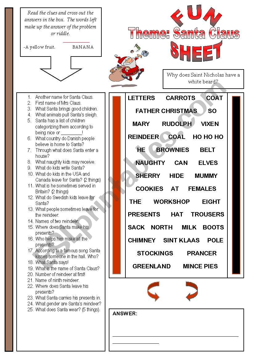 Fun Sheet Theme Santa Claus worksheet