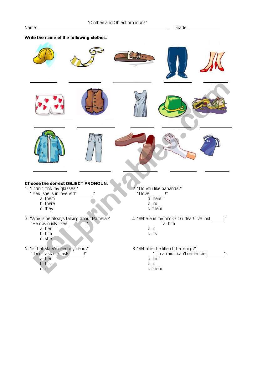 Clothes and object pronouns worksheet
