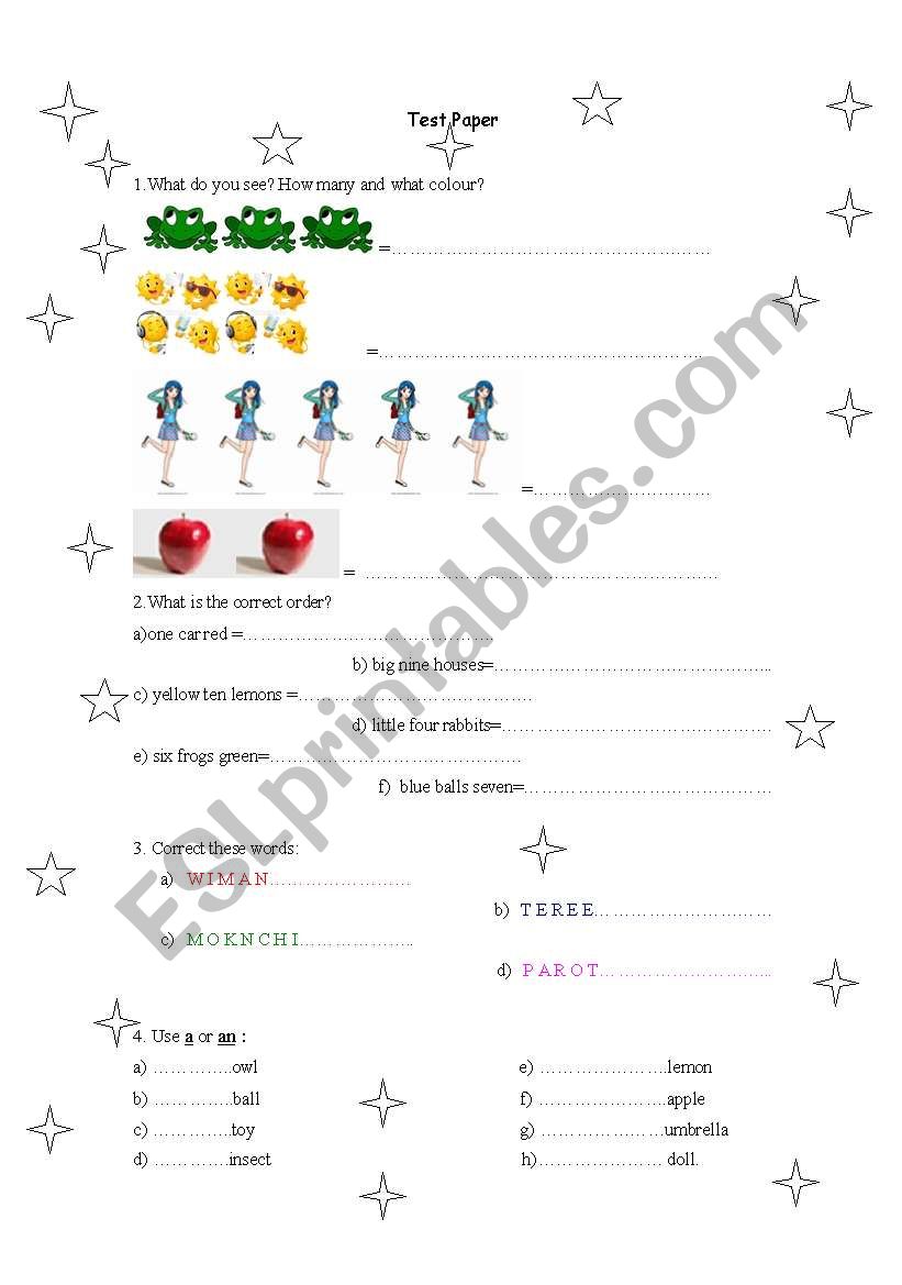 Test Paper beginners worksheet