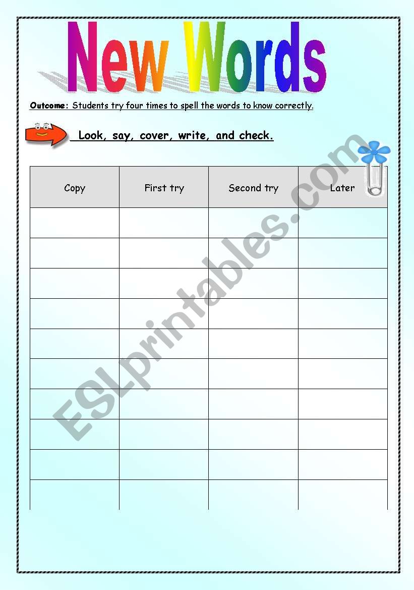 learning new words worksheet