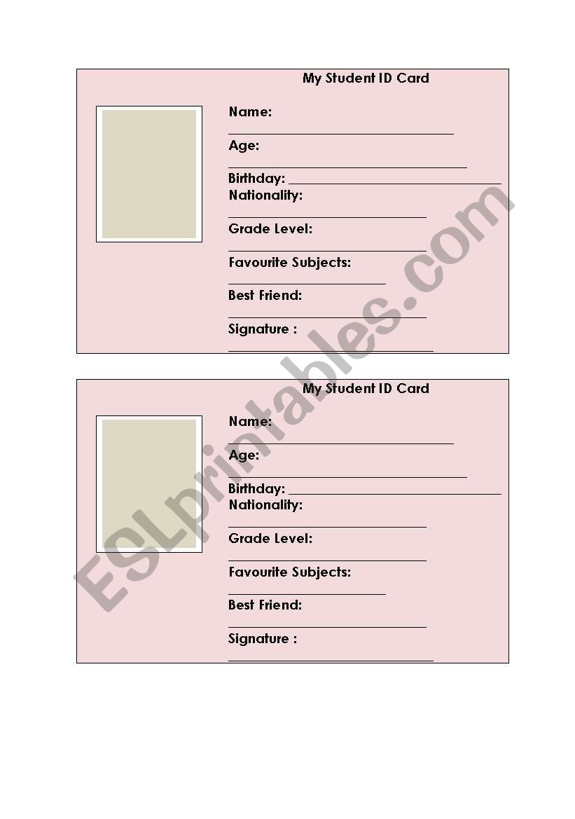 My Student ID Card worksheet