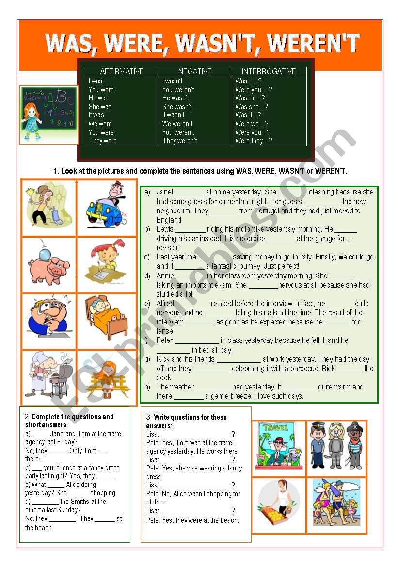 was, were, wasn´t , weren´t worksheet