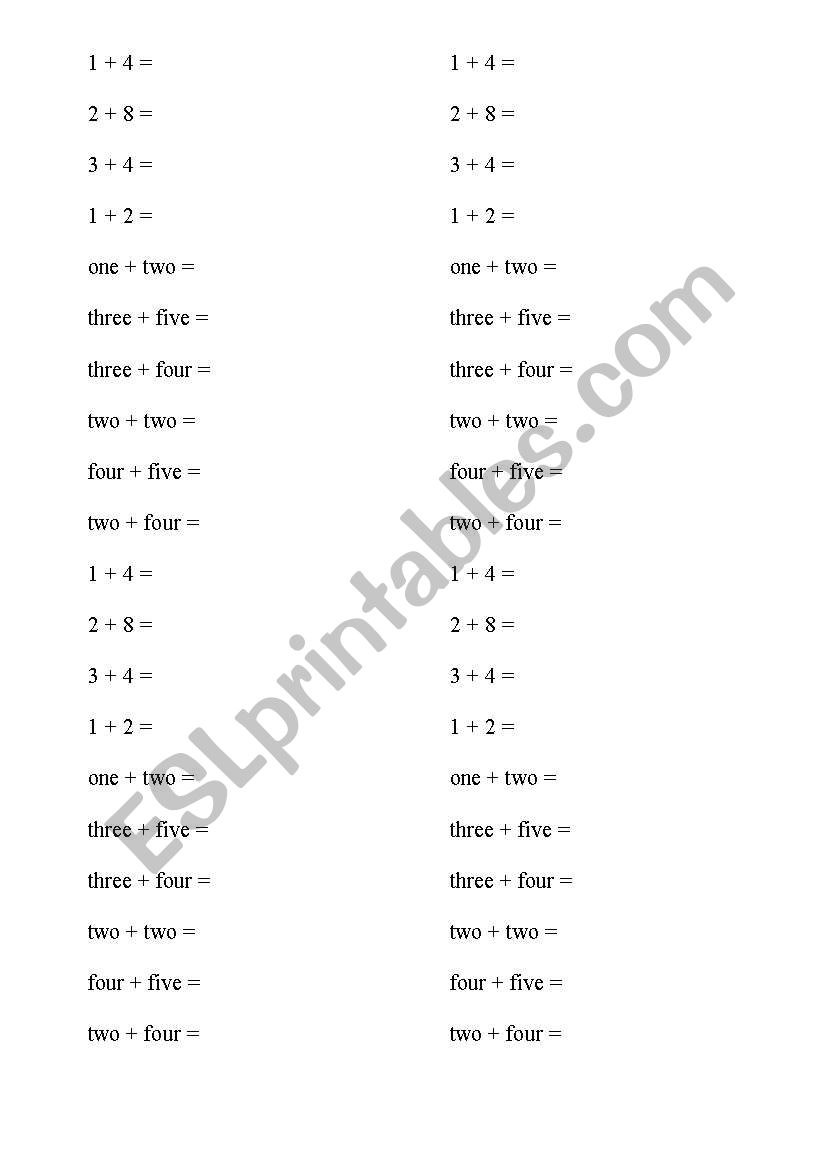 numbers worksheet