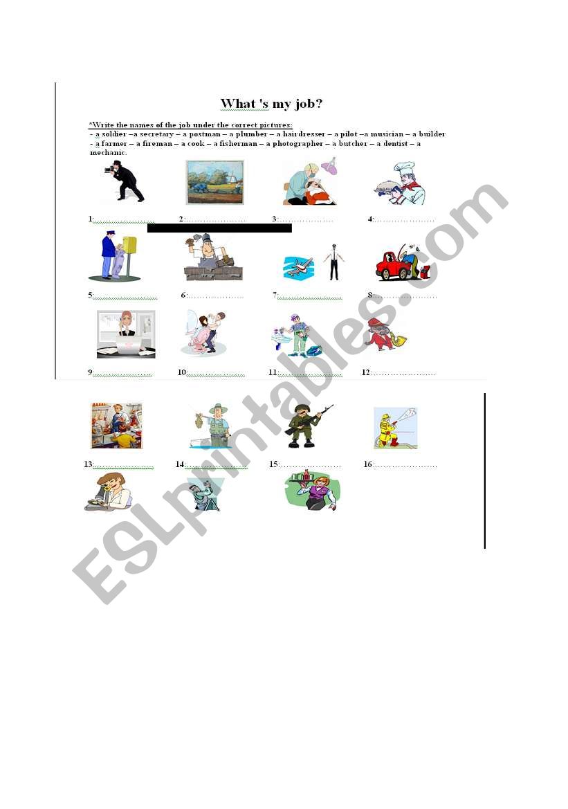 occupations worksheet