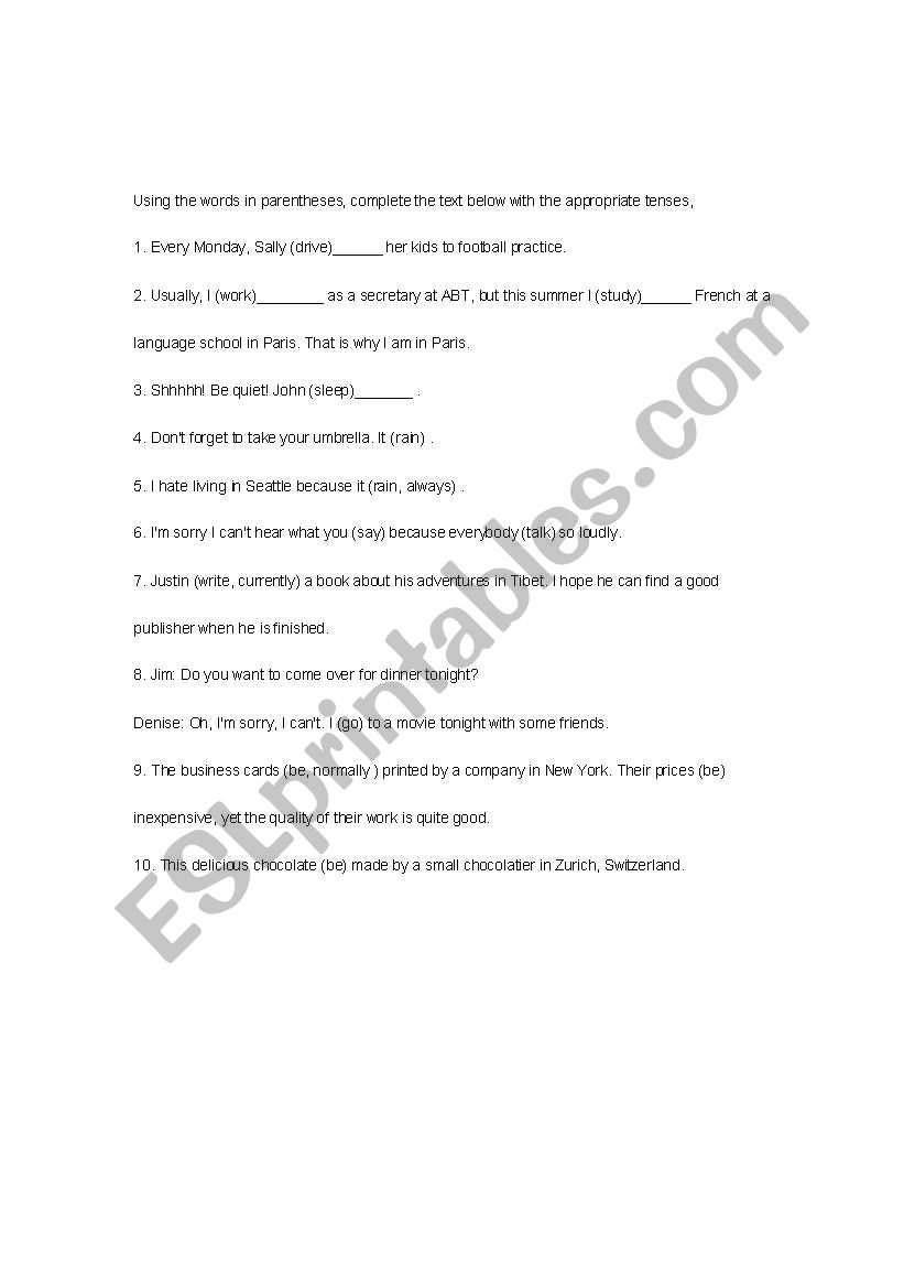 simple present exercise worksheet