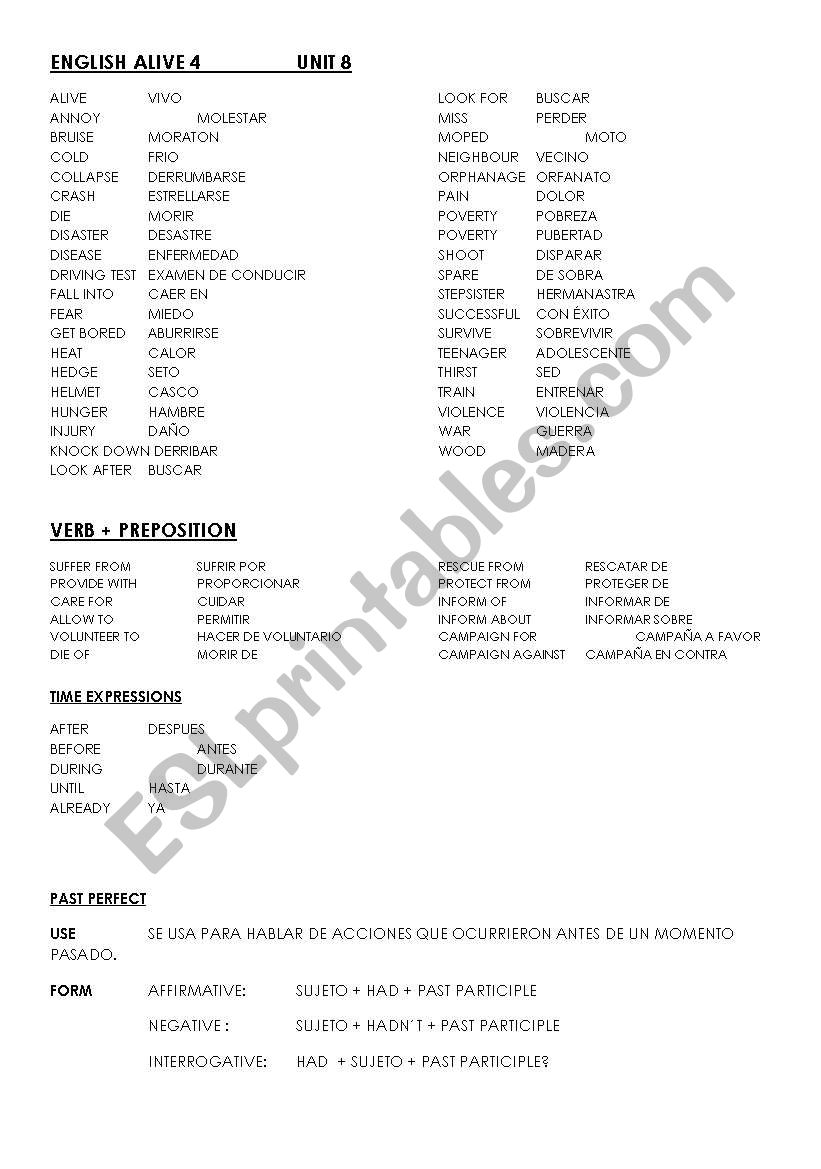 VOCABULARY ENGLISH ALIVE worksheet