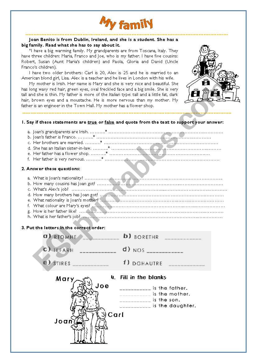 my family worksheet