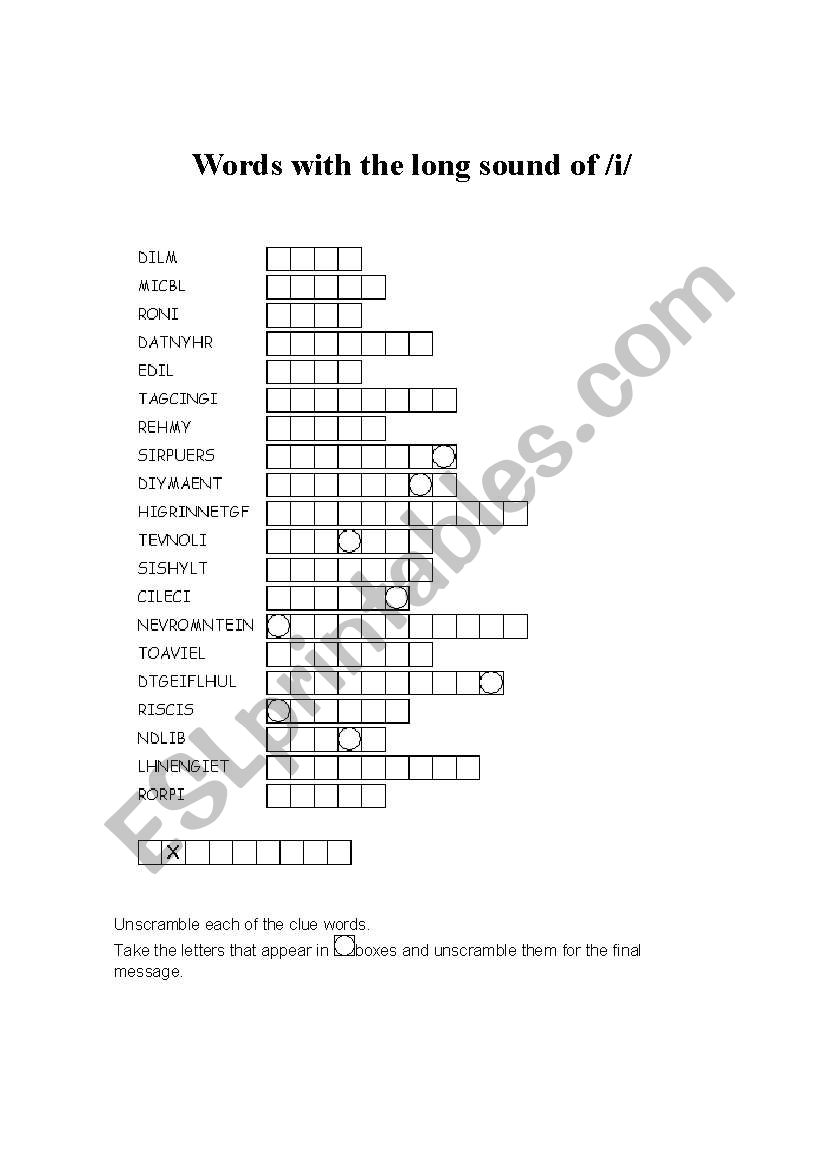 Long sound of /i/ worksheet