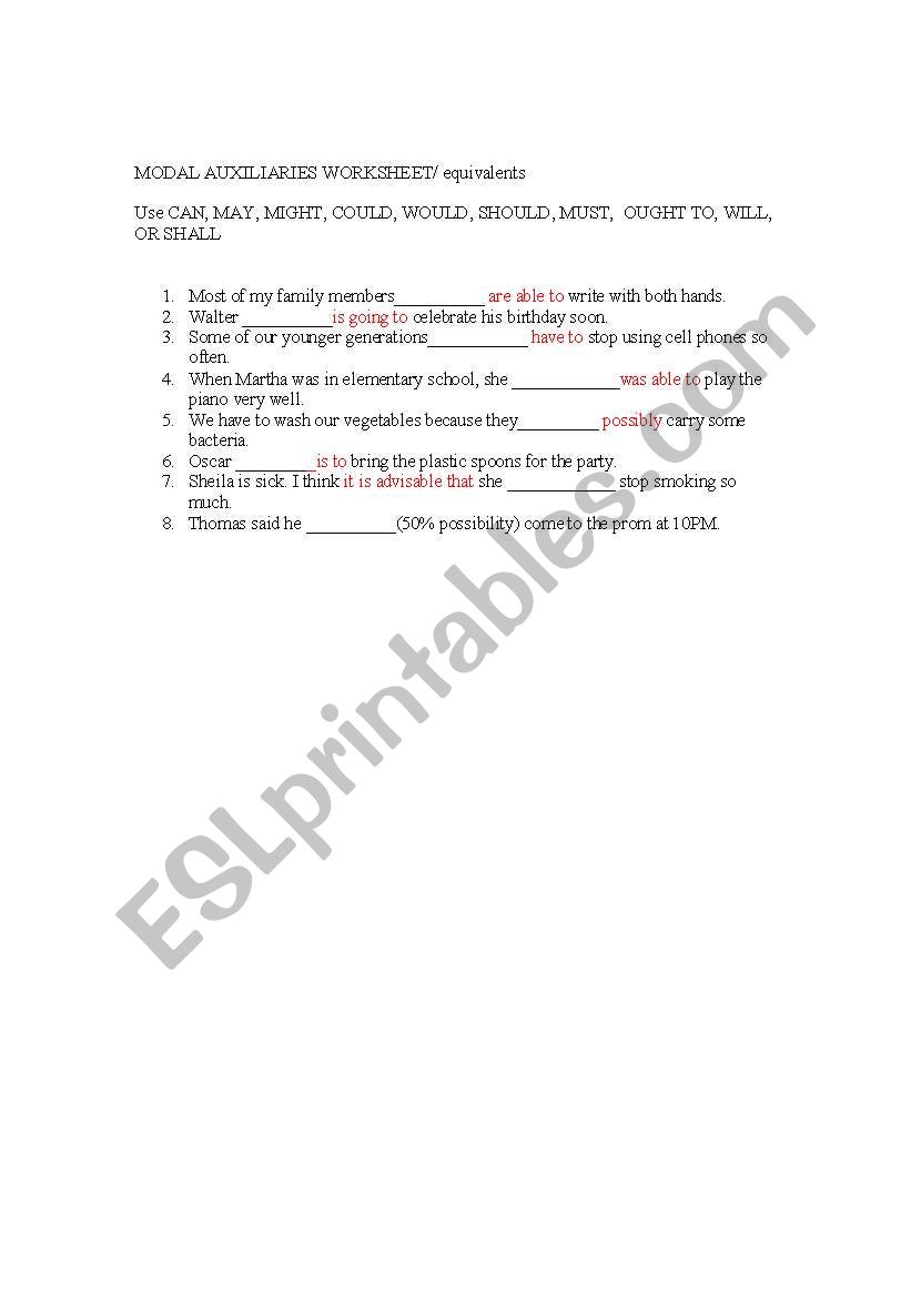 modal auxiliaries worksheet 2 worksheet