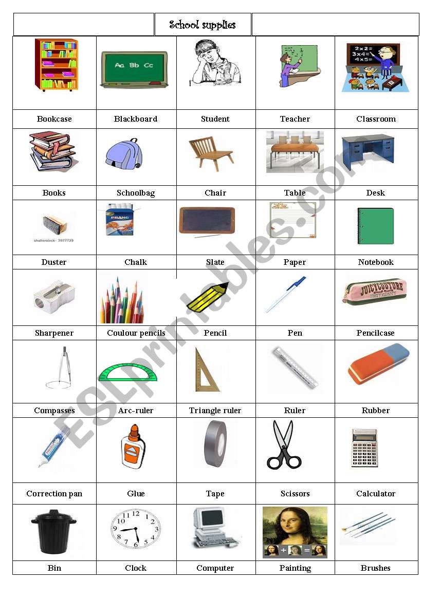 school supplies worksheet