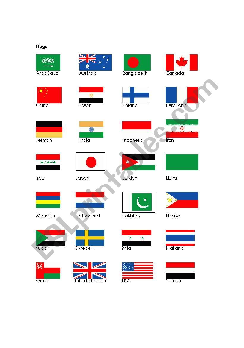 flags worksheet