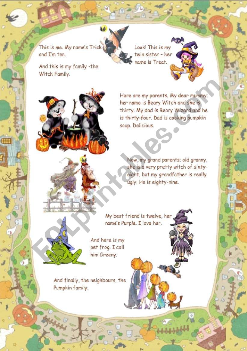 The witch family 1/2 worksheet