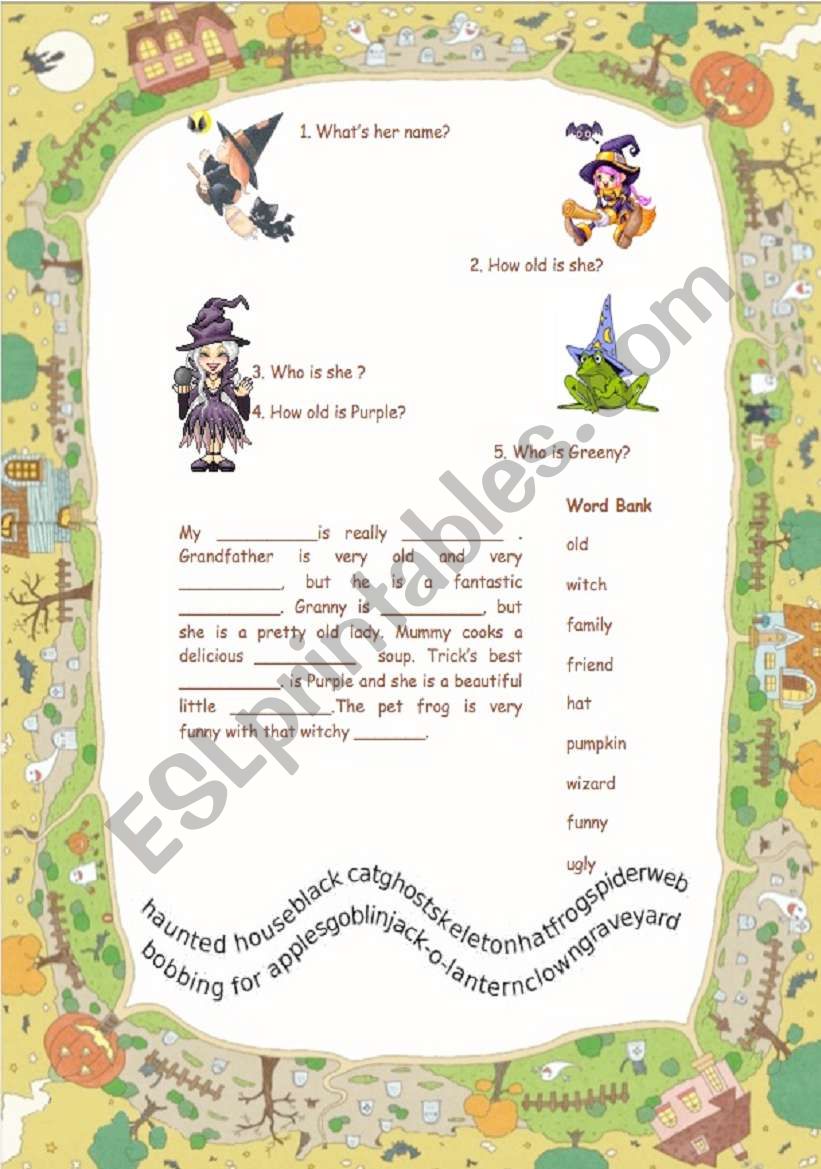 The witch family 1/2 worksheet