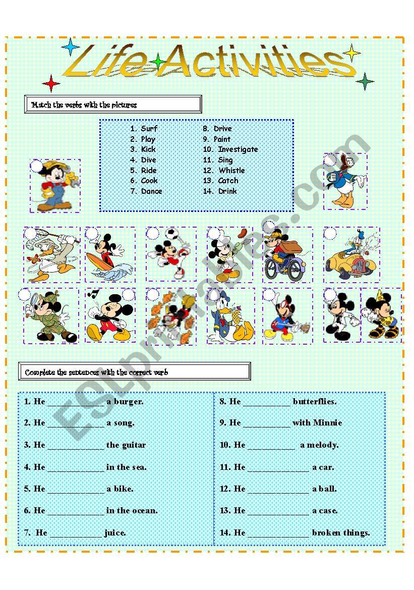 life activities (verbs) worksheet