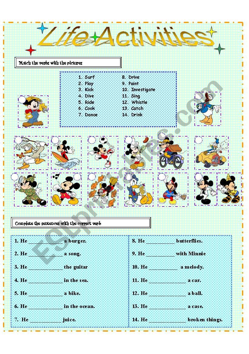 life activities (verbs) worksheet