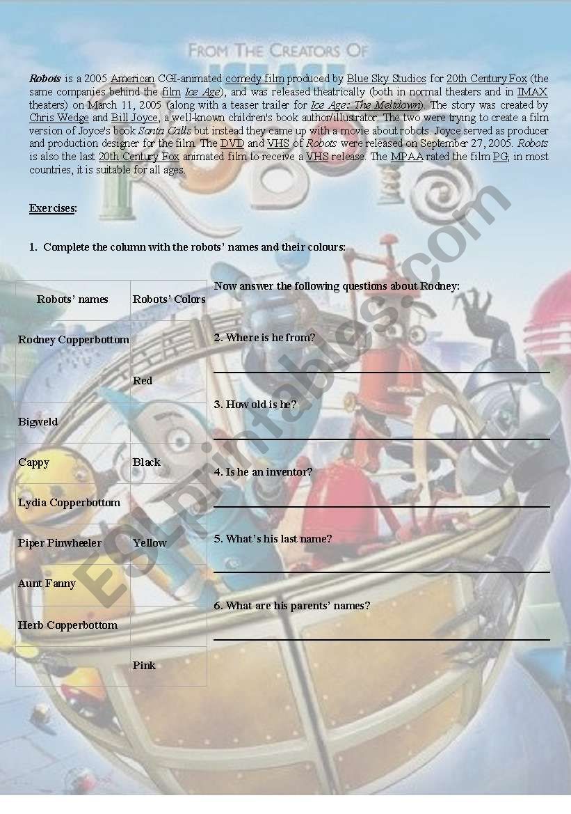 The Robots worksheet