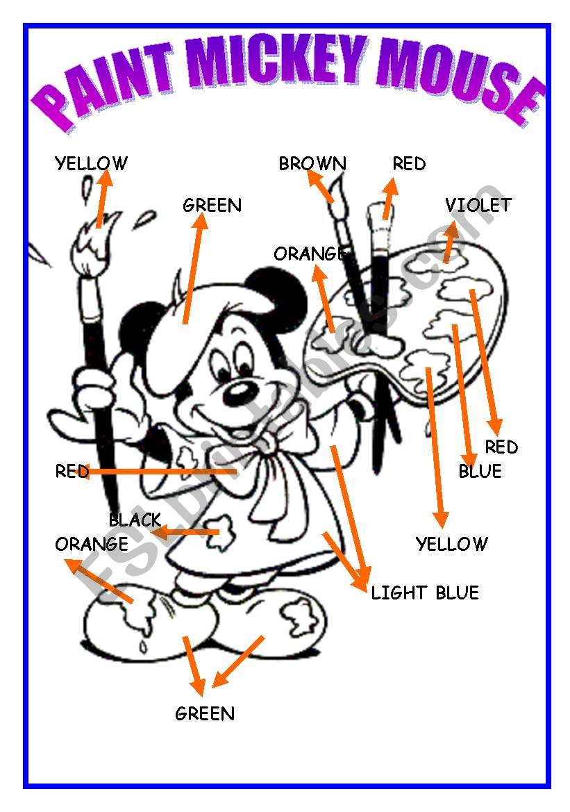 paint mickey mouse 2 worksheet