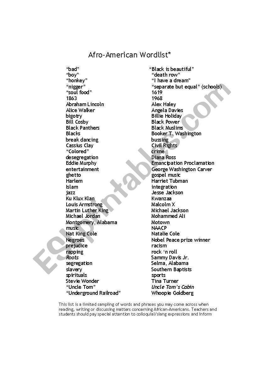 wordlist worksheet