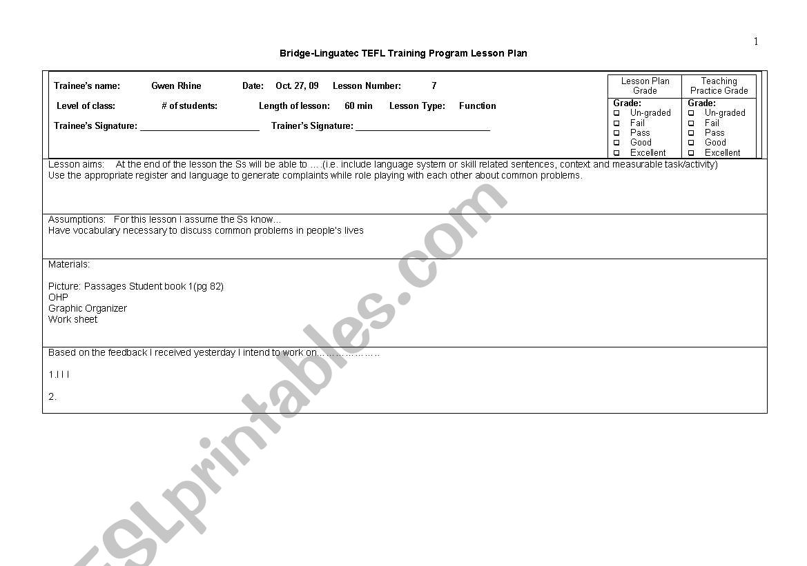 Polite Complaints worksheet