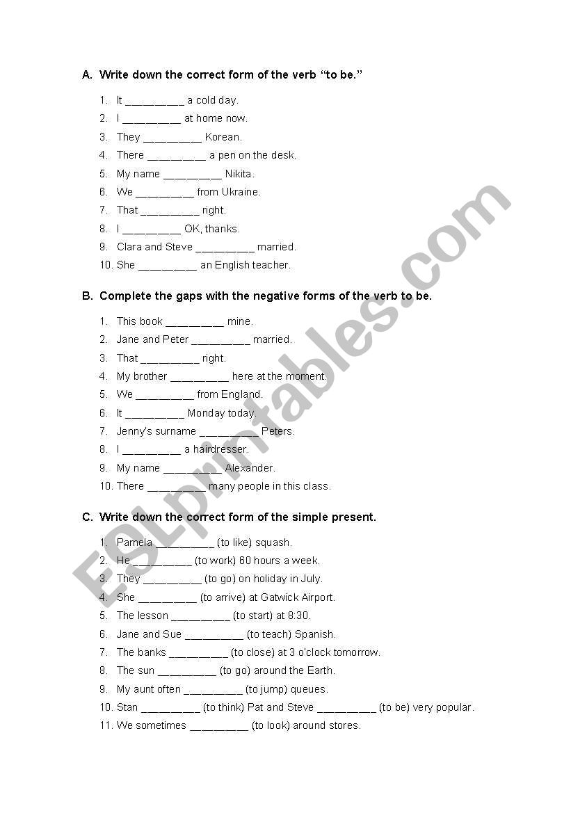 Basic practice on simple present tense