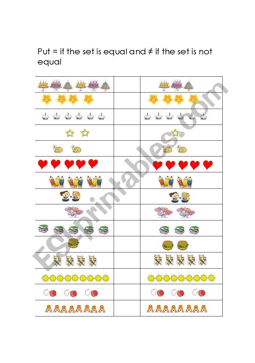 Equal & Not Equal worksheet