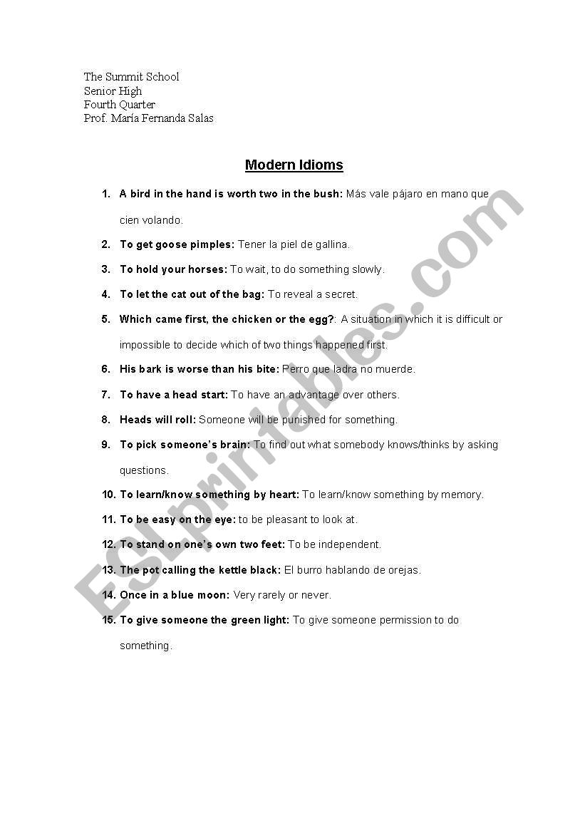 Idioms worksheet