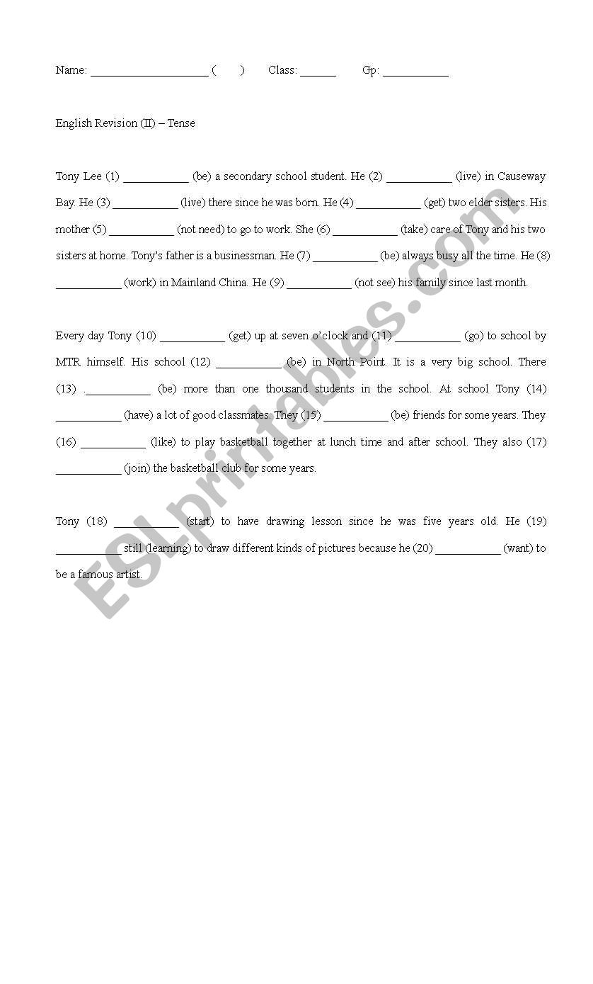 Tenses worksheet