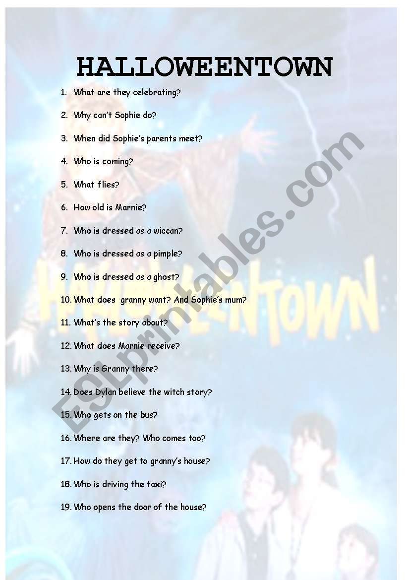 Halloweentown worksheet