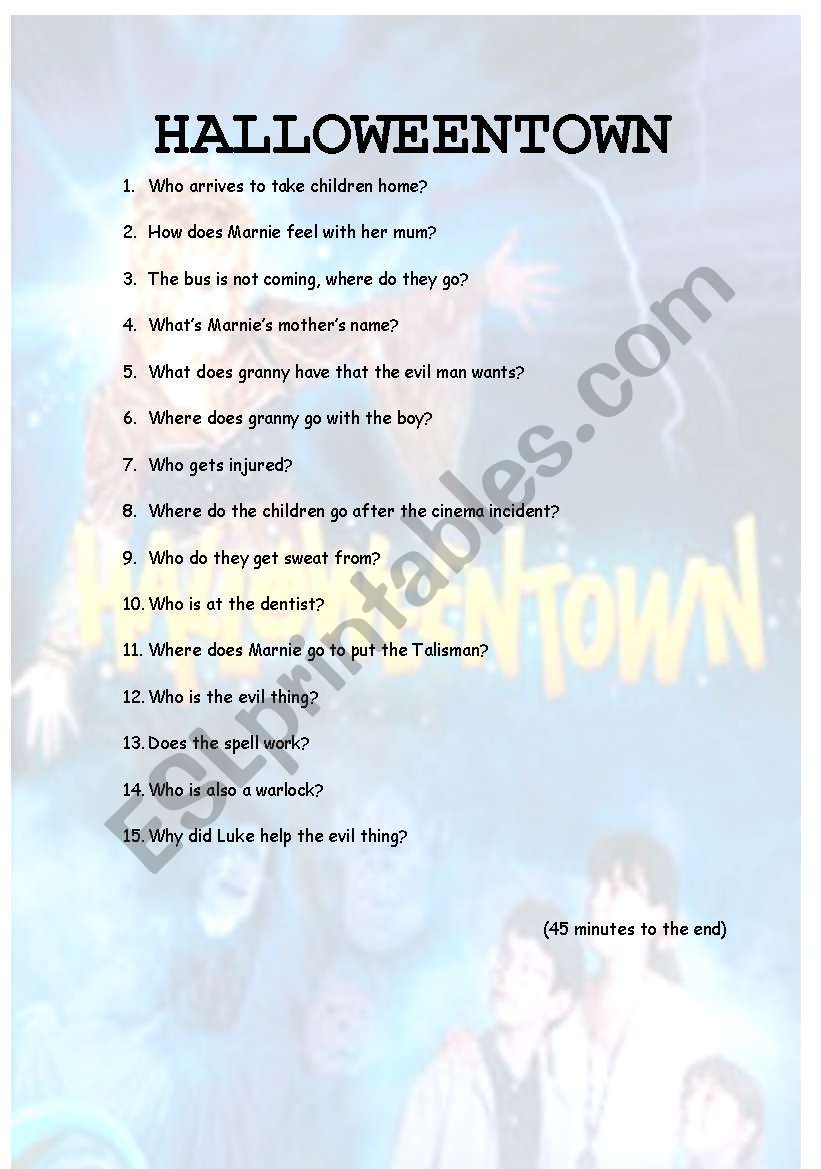 Halloweentown worksheet