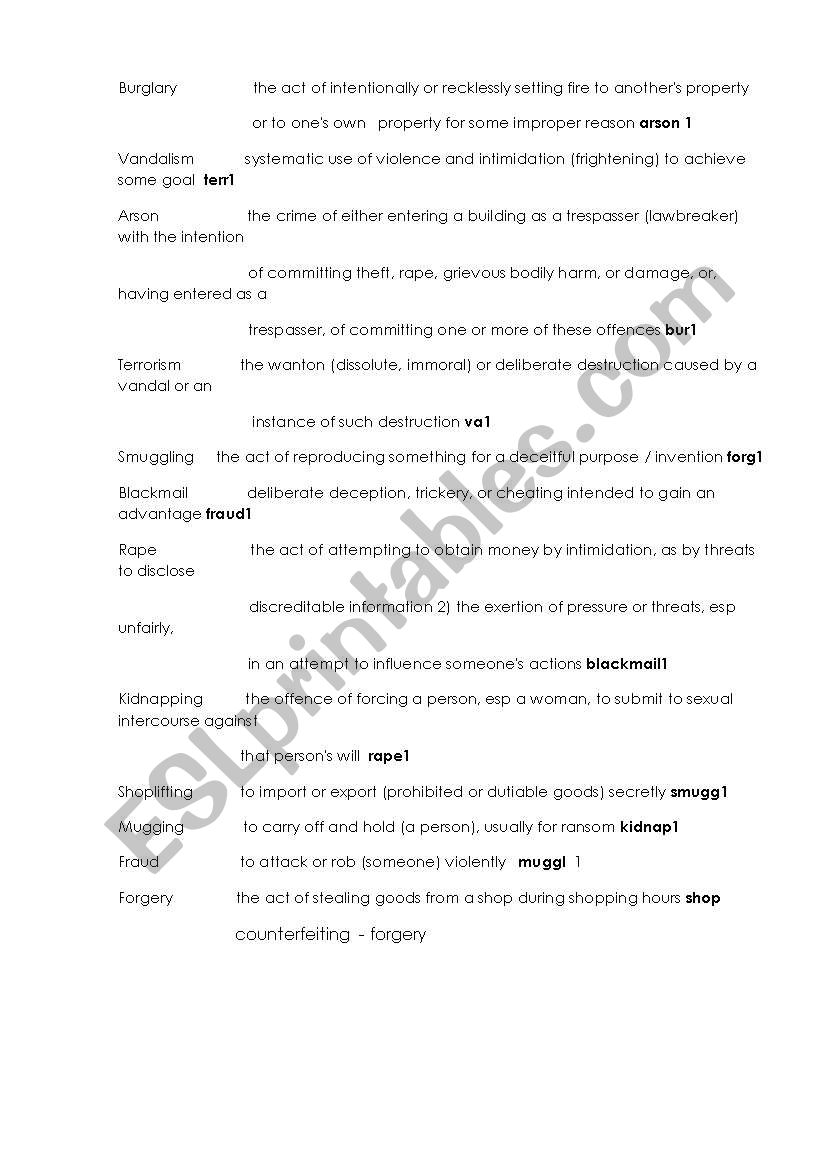 crime keys worksheet