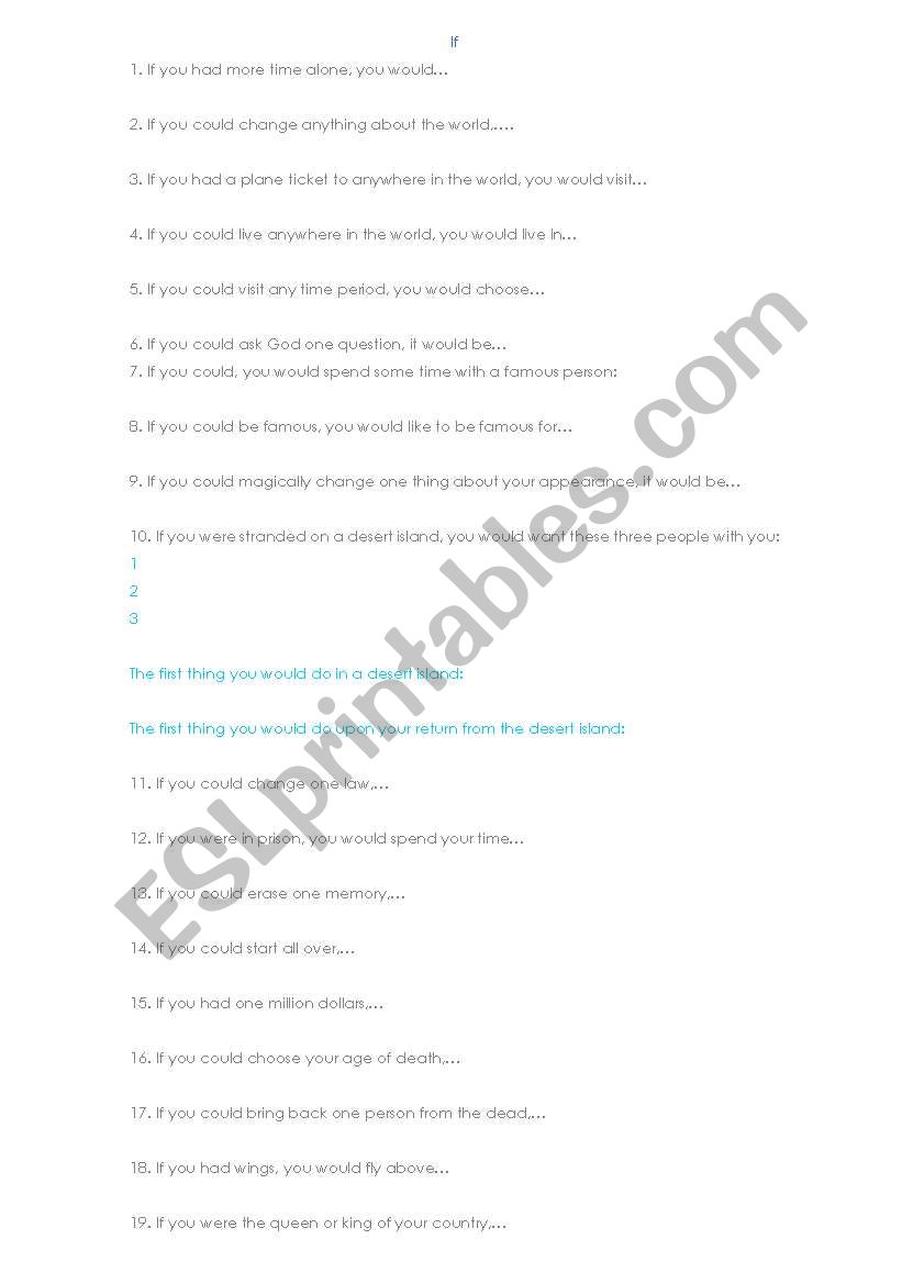 If...questions worksheet