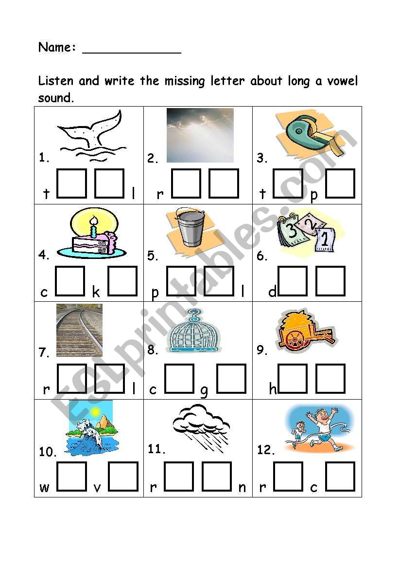 Long Vowel A Word Practice worksheet